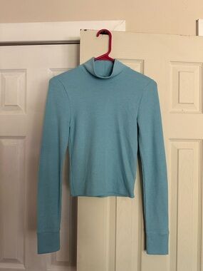 American Eagle Outfitters Light Blue Ribbed Turtleneck Long Sleeve Top